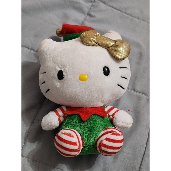 Sanrio Other - Sanrio Hello Kitty Christmas Elf Plush Ty Beanie Baby Red Green Gold Bow Holiday